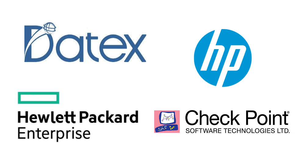 Datex, hp, Hewlett Packard Enterprice, and Veritas Logos
